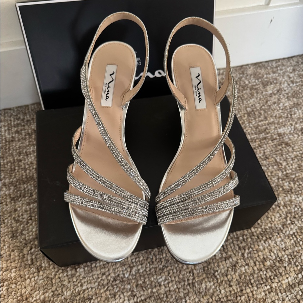 Nina Elegant Silver Strappy Heels